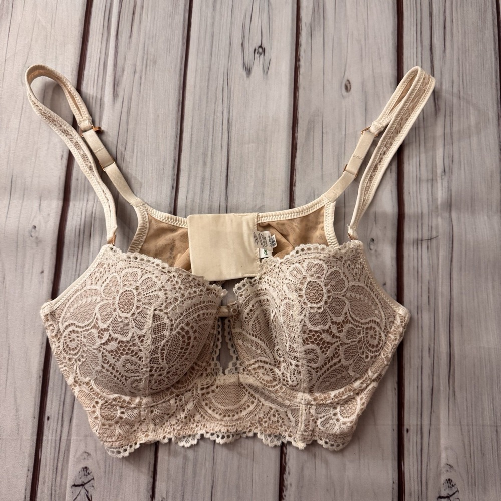 Aerie Lace Longline Underwire Bra Cream Ivory Floral Lingerie Women's 34B